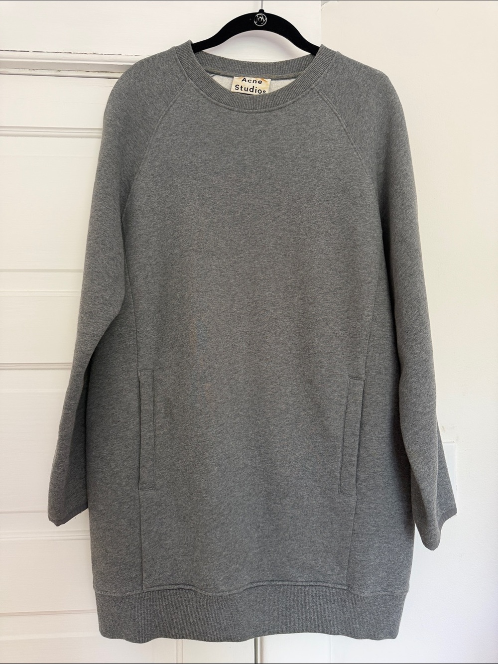 Acne Gray Crewneck Sweater Dress with Subtle Pockets